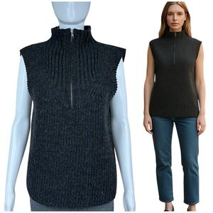 Levete Room Rib Knit Half Zip Sleeveless Wool Blend Sweater Vest High Collar XS